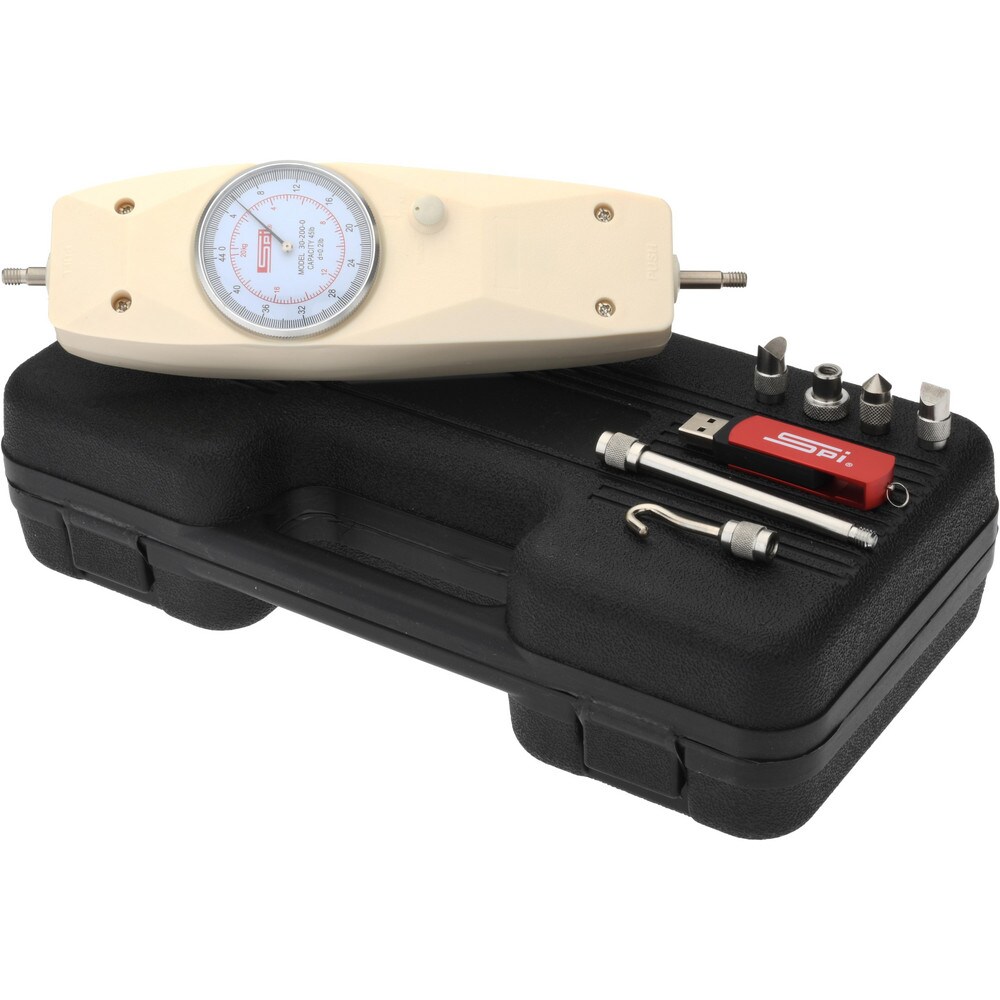 Mechanical Tension & Compression Force Gages; Capacity (Lb.): 45.00 ; Capacity (kgf): 22.67 ; Resolution (Lb.): 0.25 ; Measuring Units: Pound ; Accuracy (%): 1.0000%; 1.0000 ; Housing Material: Plastic