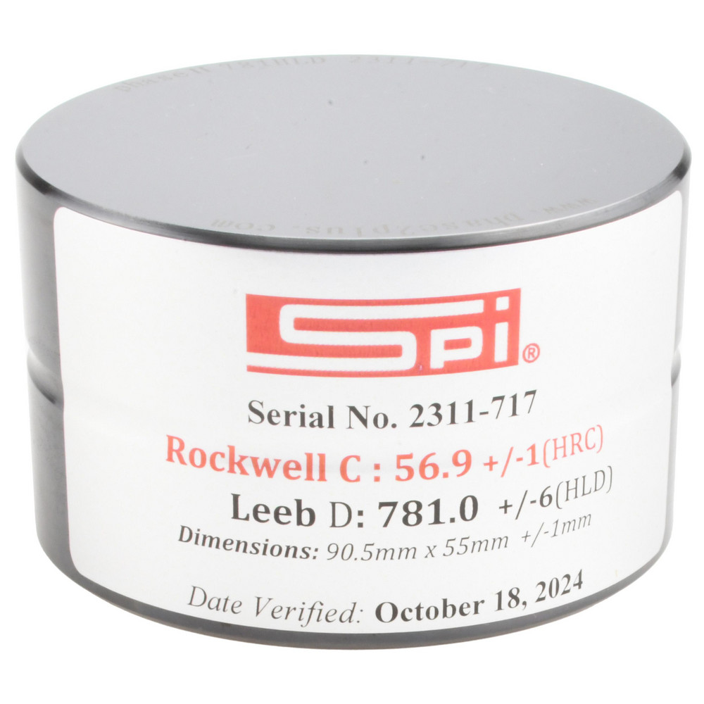 Hardness Calibration Test Blocks; Block Type: Test ; Scale Type: Leeb D ; Minimum Hardness: 55 HRC ; Maximum Hardness: 59 HRC ; Hardness Range Description: High ; UNSPSC Code: 41114600