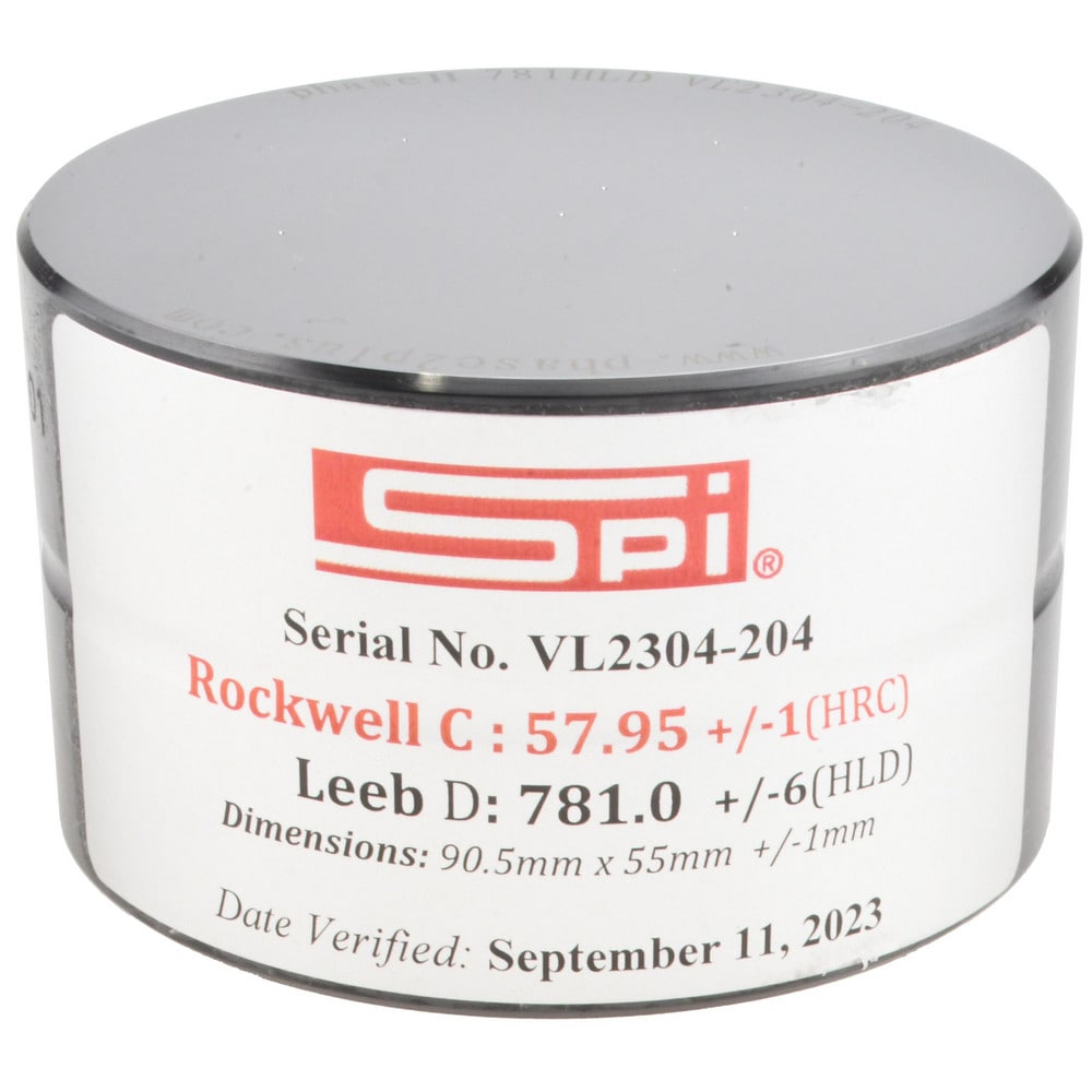 Hardness Calibration Test Blocks; Block Type: Test ; Scale Type: Leeb D ; Minimum Hardness: 55 HRC ; Maximum Hardness: 59 HRC ; Hardness Range Description: High ; UNSPSC Code: 41114600