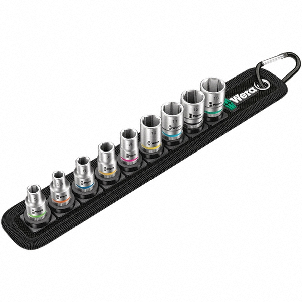 Socket Set: Deep Impact Insulated Pass Through Standard Thin Wall, 9 Pc, 1/4" Drive, 5.00 to 13.00 mm - 6 Point, Chrome