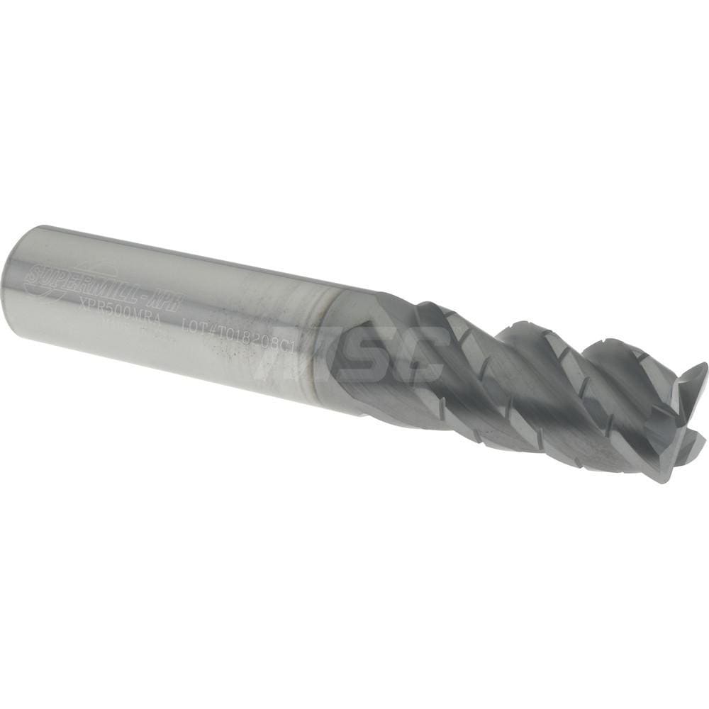 Corner Radius End Mill: 1/2" Dia, 1-1/4" LOC, 0.03" Radius, 4 Flutes, Solid Carbide