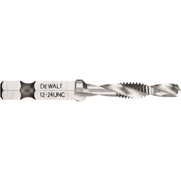 DeWALT #12-24 UNC, 2-1/4" OAL, 0.189" Drill Diam x 1-1/4" Drill Length, Combination Drill & Tap - 3 Flutes, High Speed Steel, Bright Finish, 2B