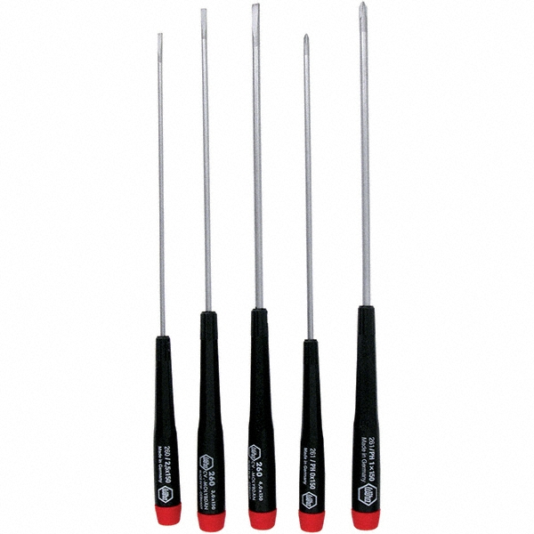 Wiha 5 Piece Slotted & Phillips Screwdriver Set - Bit Sizes: Philips #0 & #1, Comes in Vinyl Pouch | Part #26192