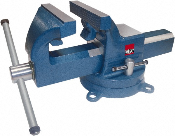 Bench Vise: 8" Jaw Width, 10" Jaw Opening - Bolt Down Base, Swivel, Steel