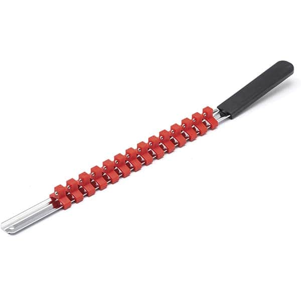 Socket Holders & Trays; Type: Clip Rail ; Number Of Sockets Held: 14 ; Overall Length: 17.5in ; Color: Red