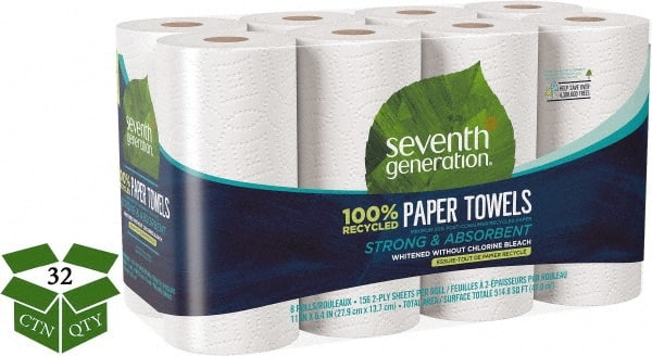 Seventh Generation SEV13739CT Pack of (32) 156-Sheet Perforated Rolls of 2 Ply White Paper Towels 