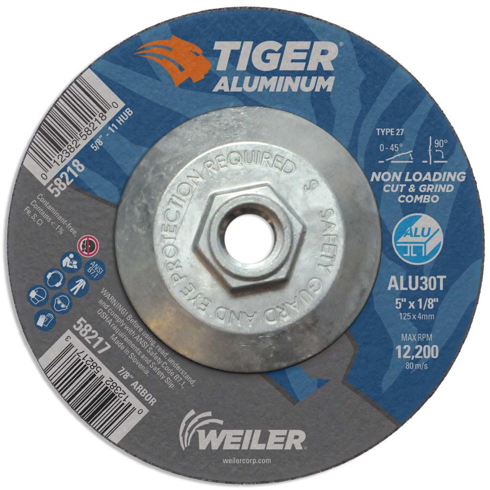Weiler CutOff Wheel Type 27, 5" Dia, 1/8" Thick, 5/8" Hole, Aluminum Oxide 38707956 MSC