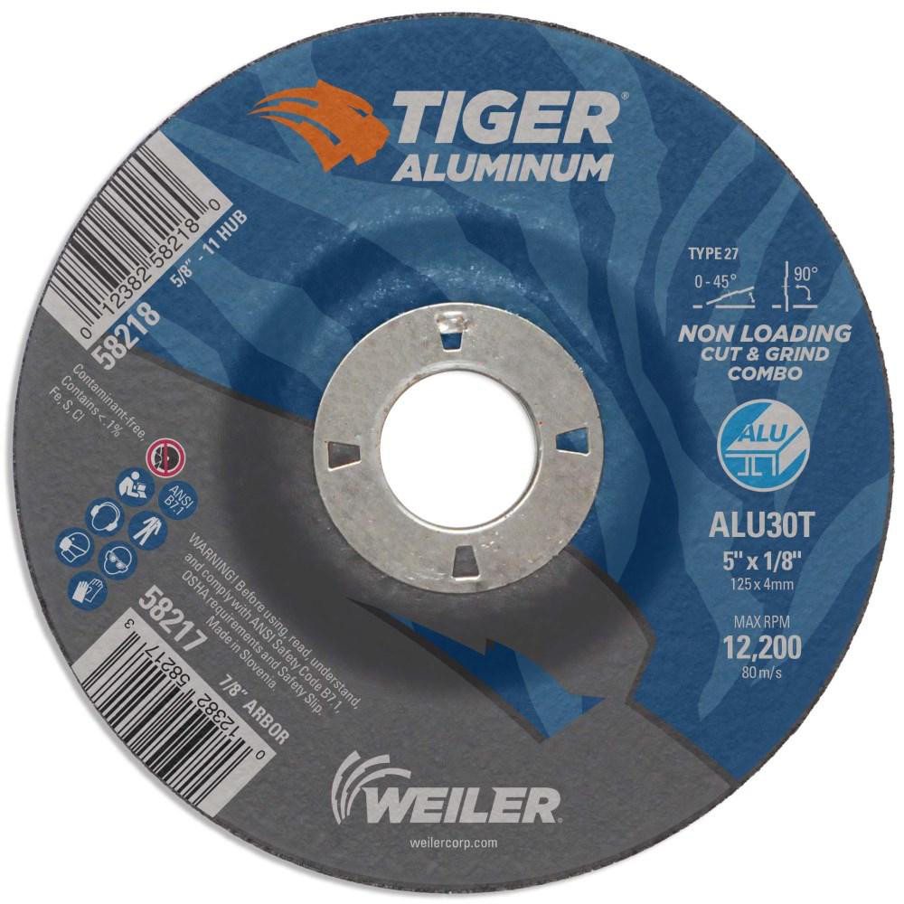 Weiler Cutoff Wheel Type 27, 5" Dia, 1/8" Thick, 7/8" Hole, Aluminum Oxide 38707972 MSC