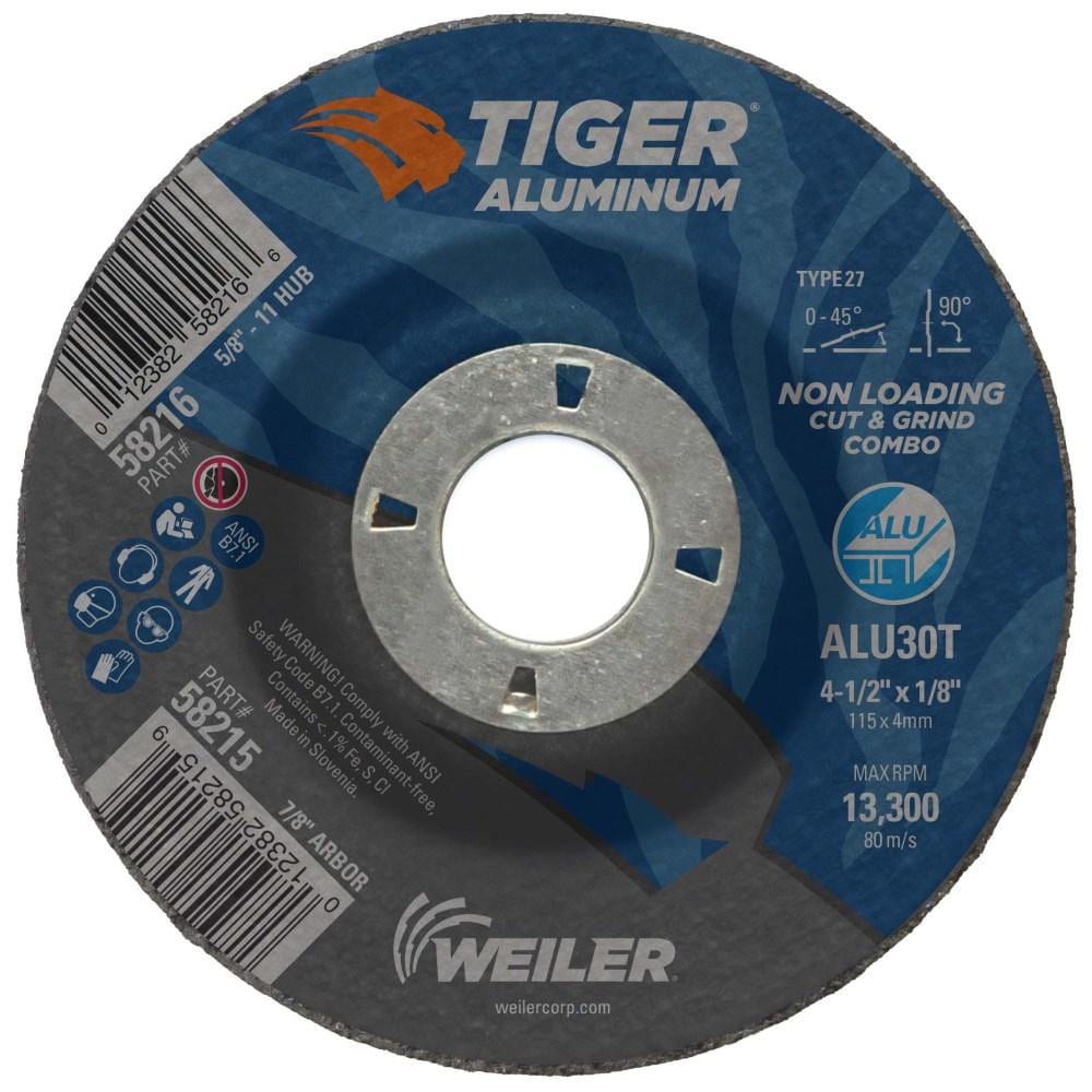 Cutoff Wheel: Type 27, 4-1/2" Dia, 1/8" Thick, 7/8" Hole, Aluminum Oxide