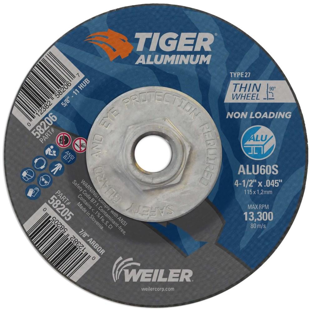 Cutoff Wheel: Type 27, 4-1/2" Dia, 0.045" Thick, 5/8" Hole, Aluminum Oxide