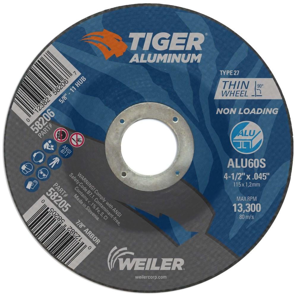 Cutoff Wheel: Type 27, 4-1/2" Dia, 0.045" Thick, 7/8" Hole, Aluminum Oxide