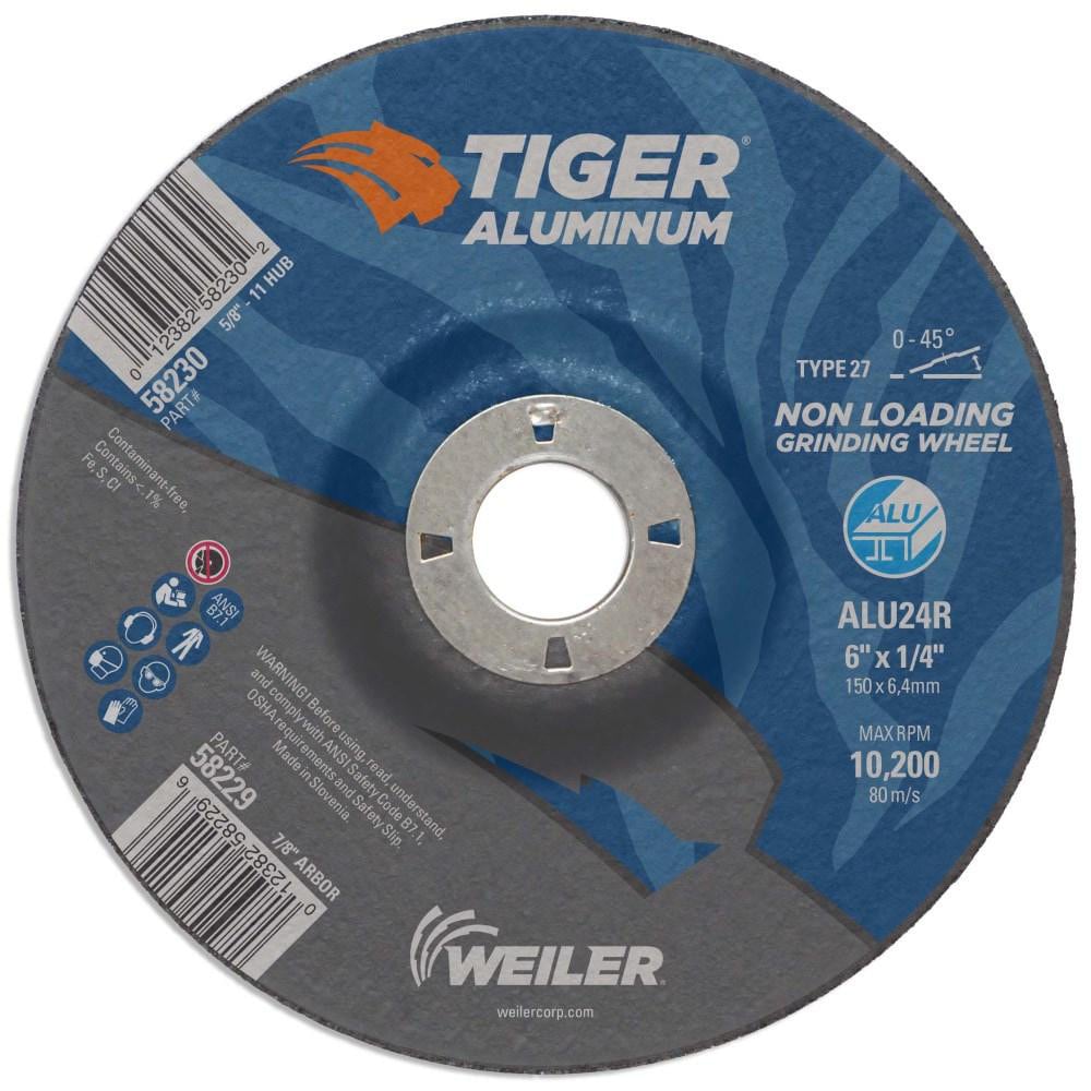 Cutoff Wheel: Type 27, 6" Dia, 1/4" Thick, 7/8" Hole, Aluminum Oxide