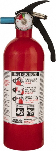 Class BC Fire Extinguisher: Dry Chemical, 3.2500" Dia, 2 lb Capacity - 100 psi, Disposable, Wall Mount, Aluminum, 12' Max, 12 sec Max