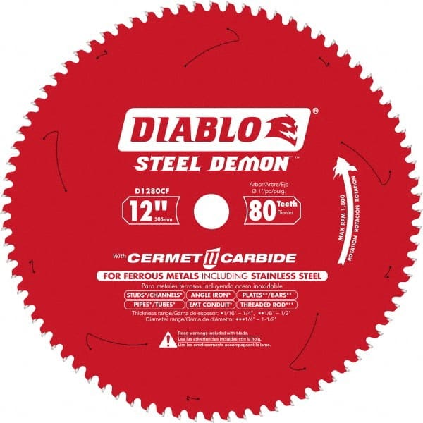 DIABLO D1280CF Wet & Dry Cut Saw Blade: 12" Dia, 1" Arbor Hole, 80 Teeth 