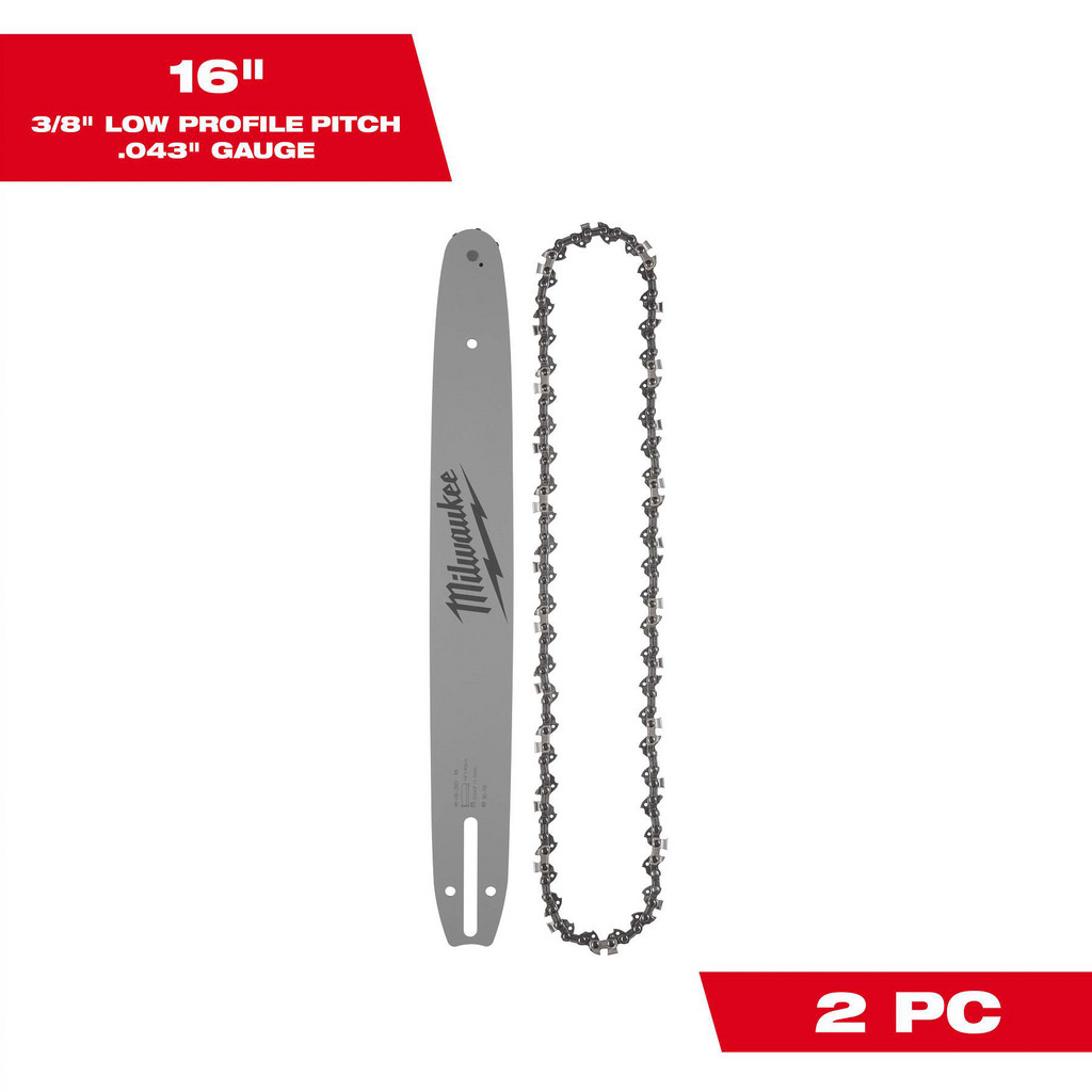 Milwaukee Tool | Milwaukee 16" 3/8" LOW PROFILE™ Pitch, .043" Gauge Saw Chain & Guide Bar Set - Use w/ M18 FUEL™ 16" Chainsaw (2727-20) & fit