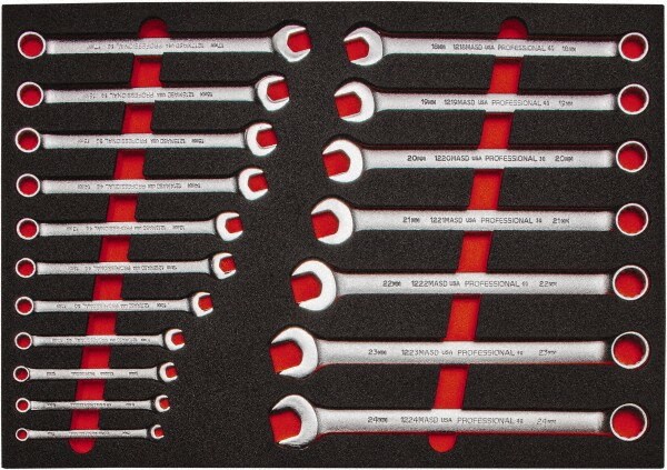 Spline Combination Wrench Set: 18 Pc, Metric