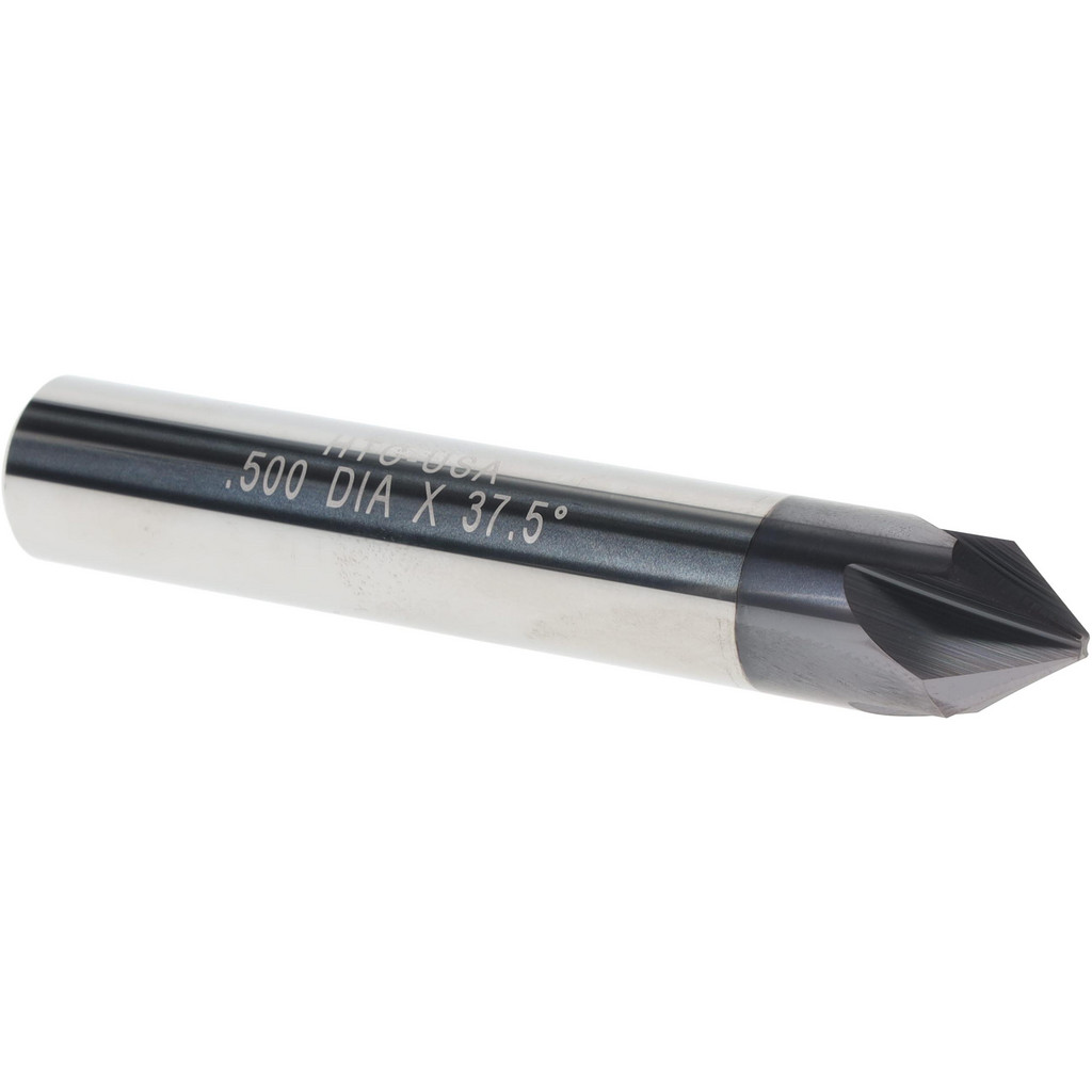 Harvey Tool Chamfer Mill: 1/2" Dia, 75 deg, 4 Flute, 1/2" Shank Dia, Solid Carbide, Single End - 3" OAL, AlTiN Coated | Part #18338-C3
