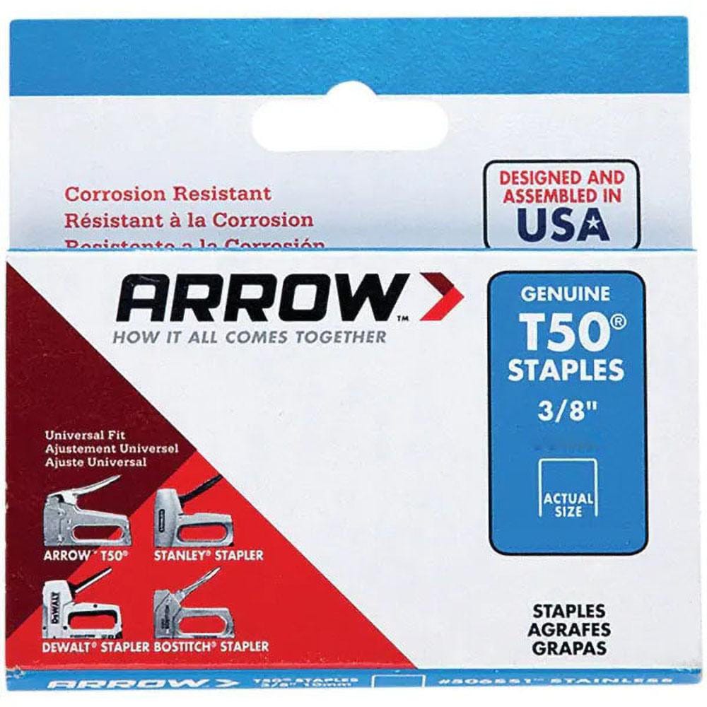 Arrow Fastener Flat Crown Staples, 1/2 x 3/8, Silver - 1250 pack