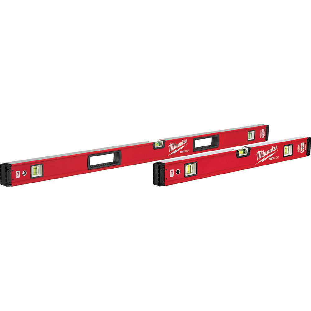 Magnetic 24" & 48" Long 6 Vial Box Beam Level - Aluminum, Red, 2 Level & 4 Plumb Vials