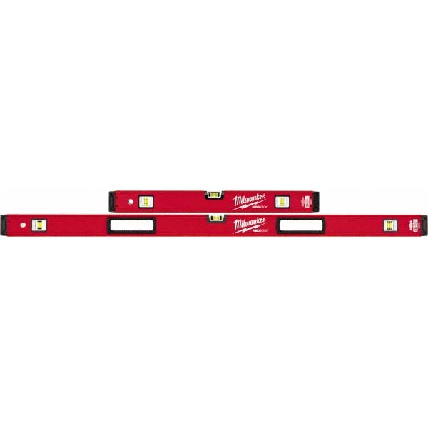 24" & 48" Long 6 Vial Box Beam Level - Aluminum, Red, 2 Level & 4 Plumb Vials