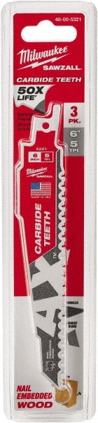 Milwaukee Tool 48-00-5321 Reciprocating Saw Blade: Solid Carbide Image