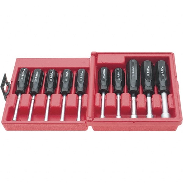 Nut Driver Set: 10 Pc, 4 to 13 mm, Solid Shaft, Plastic Handle
