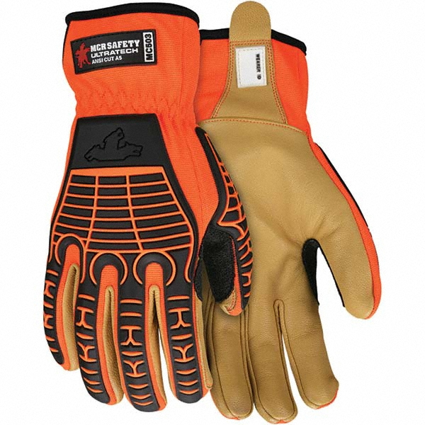 Cut, Puncture & Abrasion-Resistant Gloves: UltraTech® MC503, Size X-Large, ANSI Cut A5, ANSI Puncture 3, Dyneema Lined, Goatskin - Beige, Textured Grip, Pair,   High Visibility   ANSI Abrasion 4