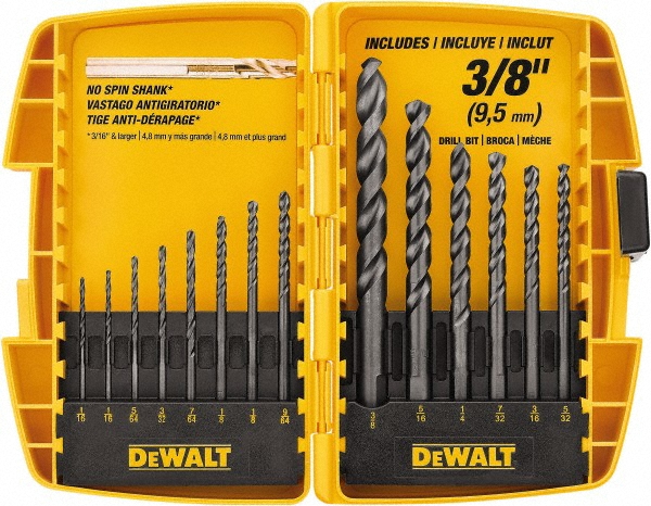 Drill Bit Set: Jobber Length Drill Bits, 14 Pc, 135 &deg;, High Speed Steel - Oxide, Pilot-Point, Straight Shank