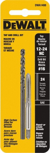 Combination Drill Tap: #12-24, 2B, 2 Flutes, High Carbon Steel
