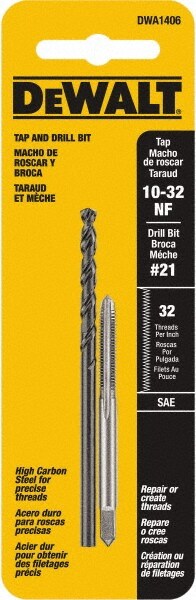 Combination Drill Tap: #10-32, 2B, 2 Flutes, High Carbon Steel