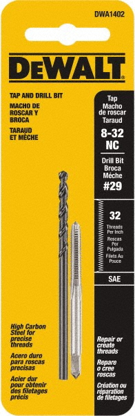 Combination Drill Tap: #8-32, 2B, 2 Flutes, High Carbon Steel