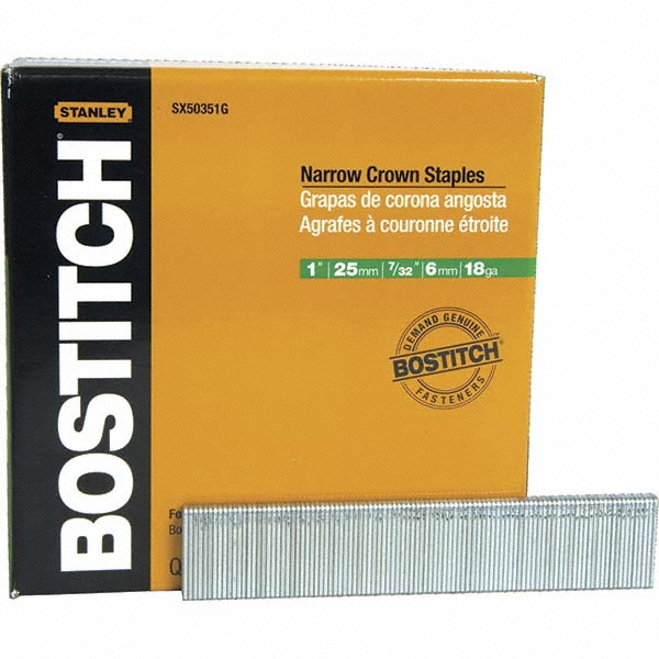 Construction Staple: 1-3/8" Leg Length, Narrow Crown  - Chisel Point, Stainless Steel 