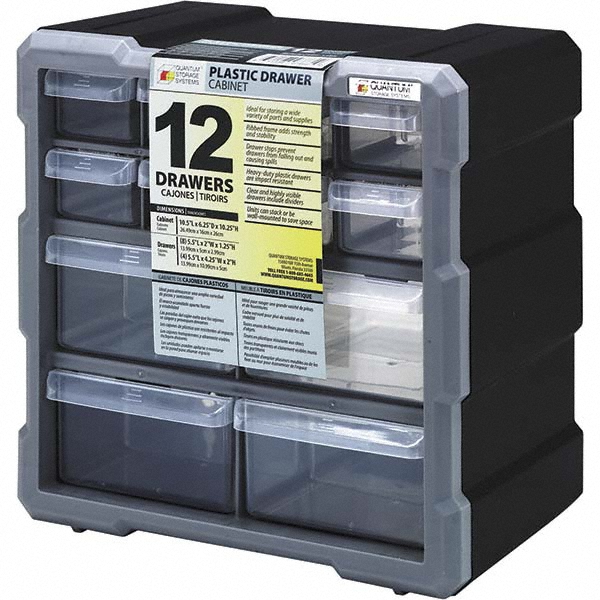 12 Drawer, Small Parts Drawer Cabinet System - 10-1/2" Deep x 6-1/4" Wide x 10-1/4" High