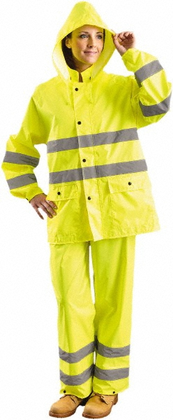 Rain Jacket: Size 2X-Large, ANSI/ISEA 107-2015, Yellow, Polyester & Polyurethane - High Visibility