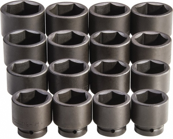 Socket Set: Impact Standard, 16 Pc, 1" Drive - 6 Point, Polished