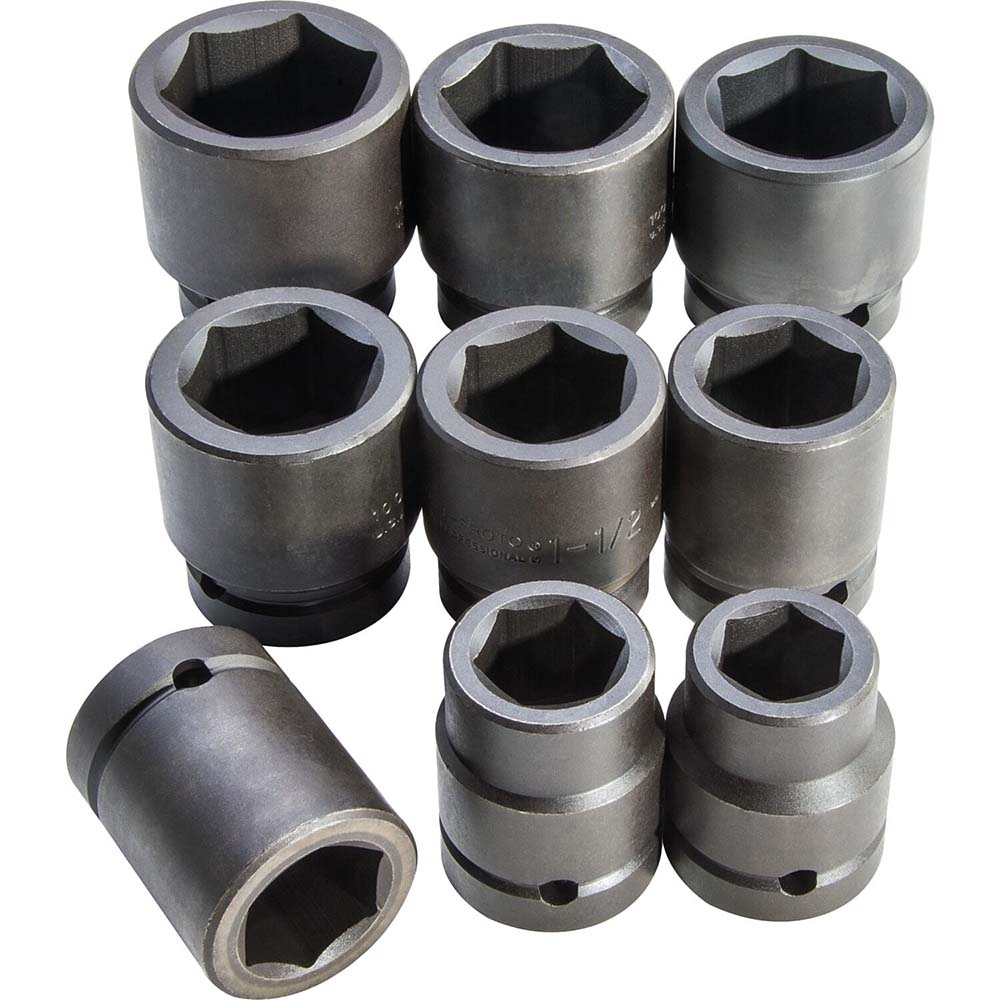 Proto Impact Standard Socket Set 9 Pc, 1" Drive, 1 to 2" Socket