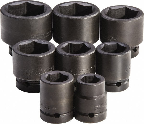 Socket Set: Deep Impact Standard, 8 Pc, 1" Drive, 1-1/16 to 2-3/8" - 6 Point, Polished