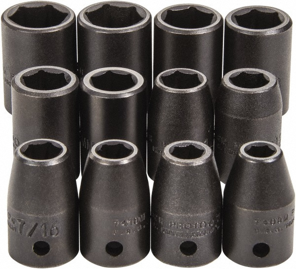 Proto Impact Standard Socket Set 12 Pc, 1/2" Drive, 3/4 to 3/4
