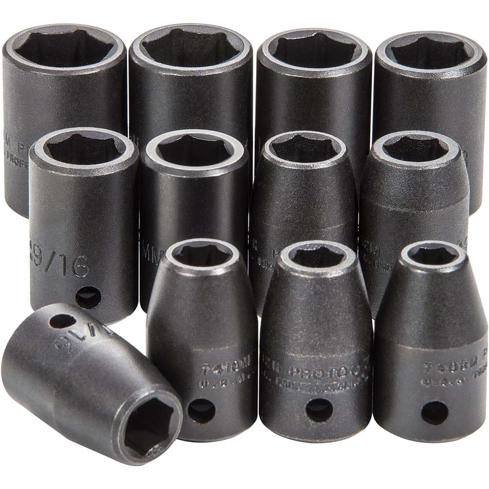 Proto Impact Standard Socket Set 12 Pc, 1/2" Drive, 3/4 to 3/4