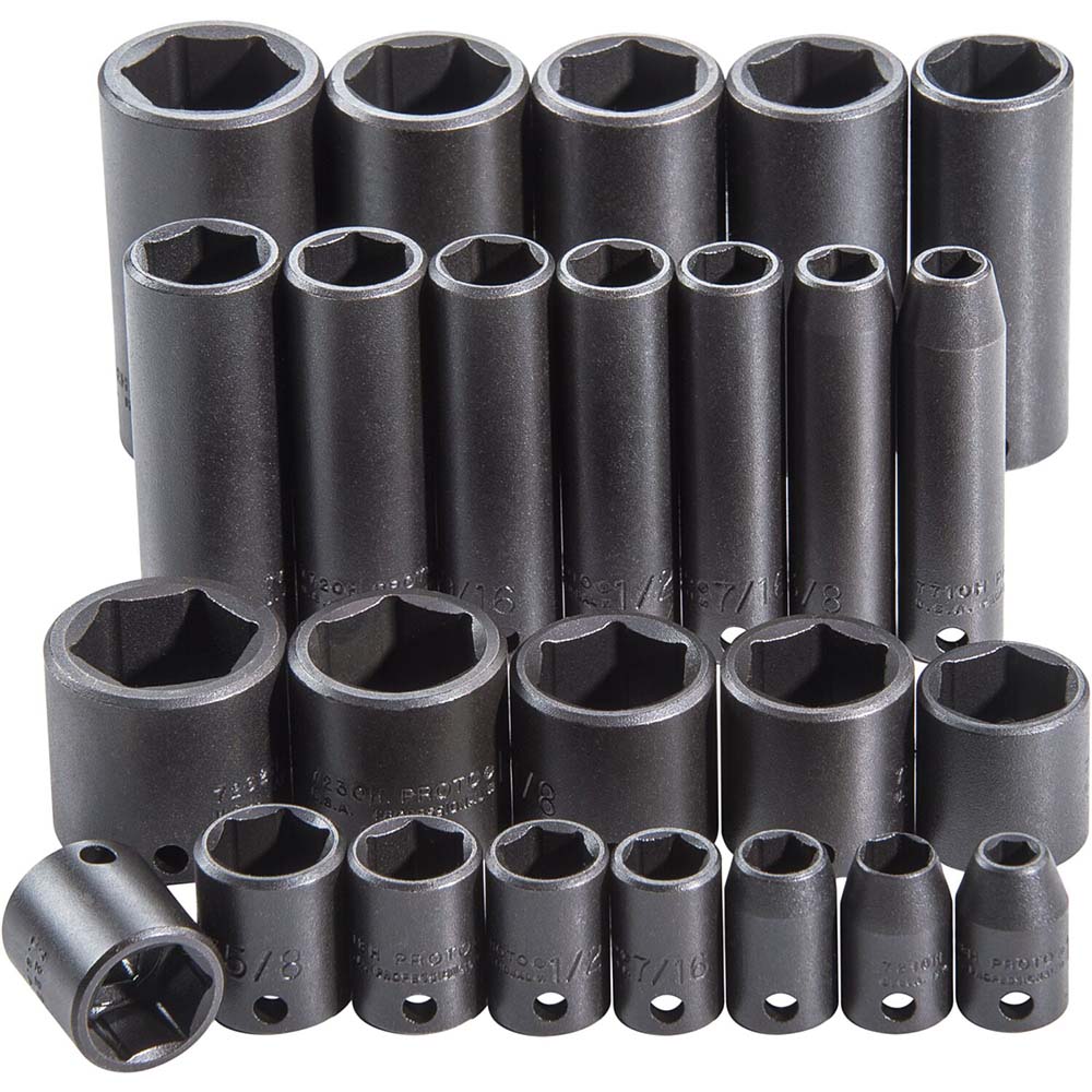 Proto Deep Impact Standard Socket Set 25 Pc, 3/8" Drive, 1 to 1