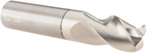 SGS 35722 Corner Radius End Mill: 3/4" Dia, 1" LOC, 1/4" Radius, 3 Flutes, Solid Carbide Image