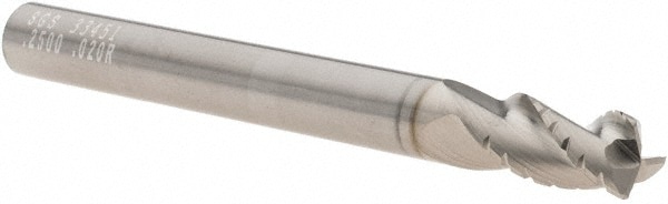 SGS 33451 Corner Radius End Mill: 1/4" Dia, 1/2" LOC, 0.02" Radius, 3 Flutes, Solid Carbide Image