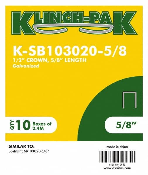 Klinch-Pak K-SB103020-5/8 Narrow Crown Construction Staple: 1/2" Wide, 5/8" Long 