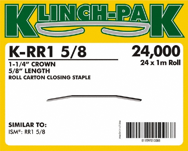 Wide Crown Construction Staple: 1-1/4" Wide, 5/8" Long - Steel, Chisel Point, Use with KP-RR1