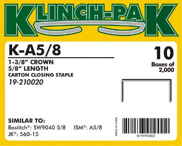 Klinch-Pak K-A-5/8 Wide Crown Construction Staple: 1-3/8" Wide, 5/8" Long 