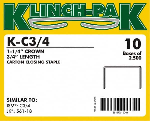 Klinch-Pak K-C-3/4-2.5 Wide Crown Construction Staple: 1-1/4" Wide, 3/4" Long 