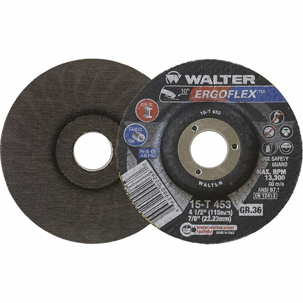 WALTER Surface Technologies Fiber Disc 7" Disc Dia, 7/8" Hole, Arbor