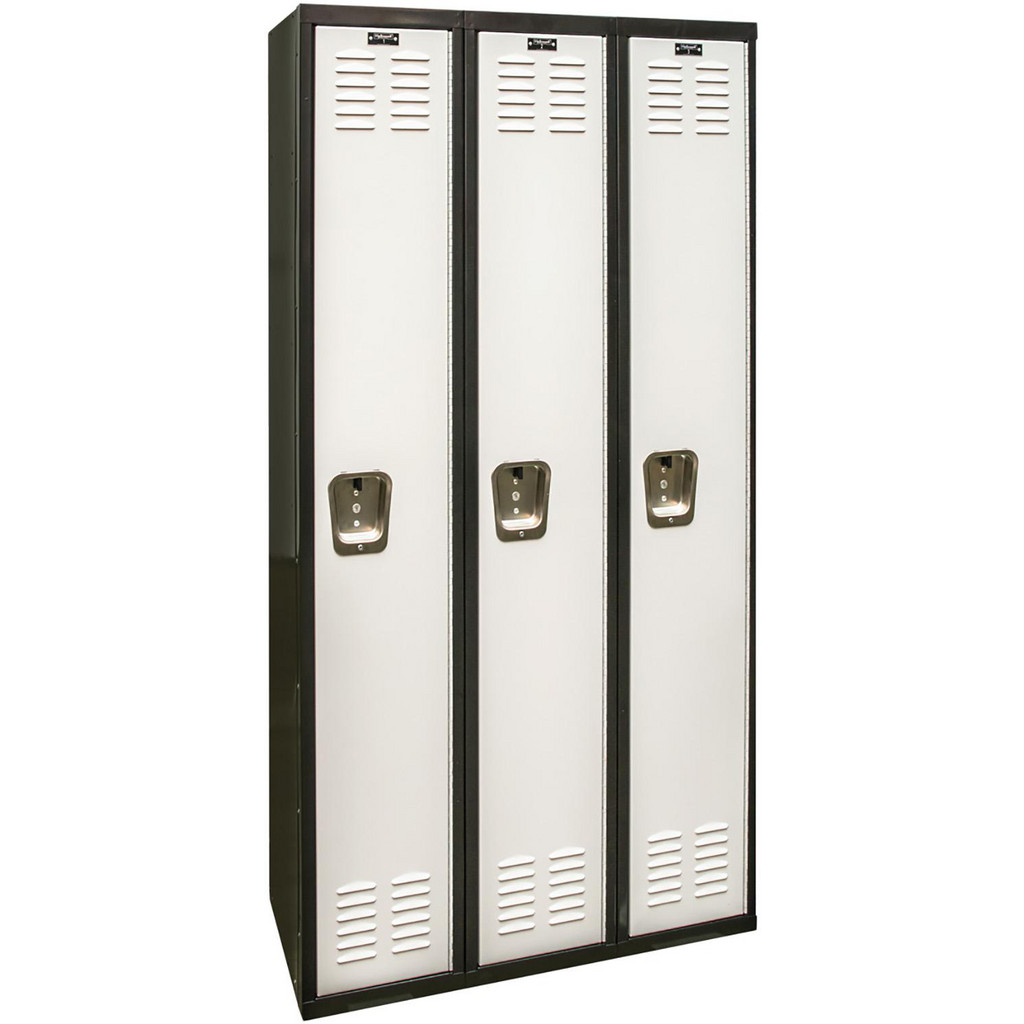 Hallowell Horizontal Locker: 36" Wide, 18" Deep, 72" High, Latch - Black Frame & Body / Light Gray Door, Powder Coated, Steel, 20 lb Shelf Capacity