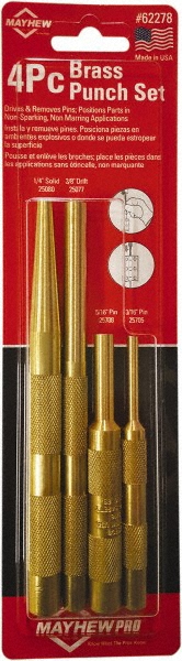 Assorted Brass Punch Kit Punch Set: 4 Pc, 0.1875 to 0.375" - Round Shank, Comes in Carded