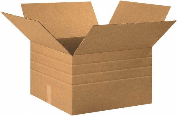 Multi-Depth Shipping Box: 20" Long, 20" Wide, 12" High - 1 Wall, Kraft, 65 lb Capacity